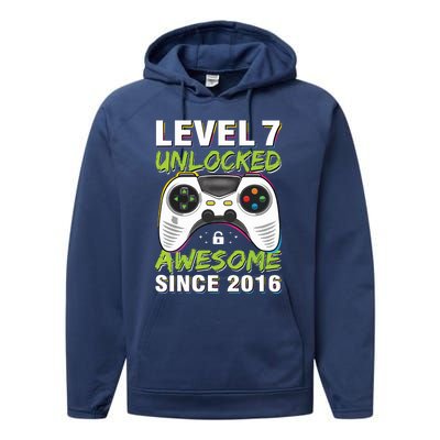 Level 7 Unlocked Awesome Since 2016 7th Birthday Gaming Performance Fleece Hoodie