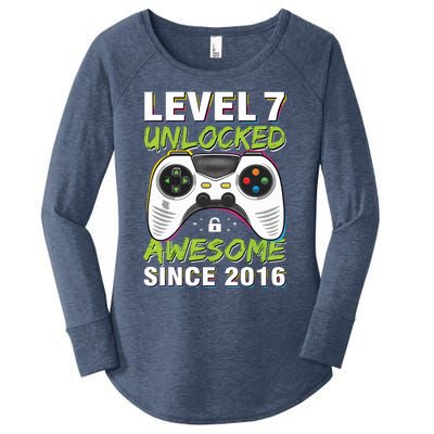 Level 7 Unlocked Awesome Since 2016 7th Birthday Gaming Women's Perfect Tri Tunic Long Sleeve Shirt