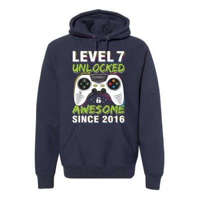 Level 7 Unlocked Awesome Since 2016 7th Birthday Gaming Premium Hoodie