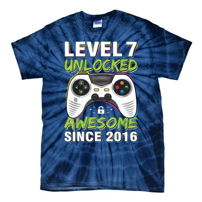 Level 7 Unlocked Awesome Since 2016 7th Birthday Gaming Tie-Dye T-Shirt