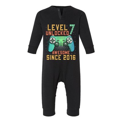 Level 7 Unlocked 7th Birthday 7 Year Old Boy Gifts Gamer Infant Fleece One Piece