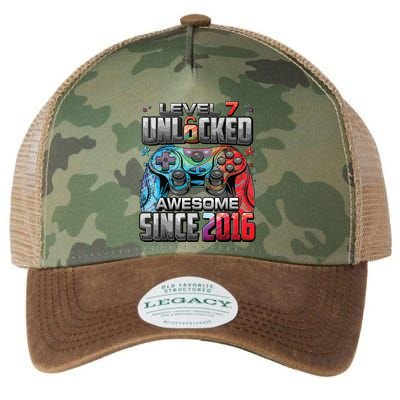 Level 7 Unlocked Awesome Since 2016 7th Birthday Gaming Legacy Tie Dye Trucker Hat