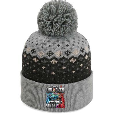 Level 7 Unlocked Awesome Since 2016 7th Birthday Gaming The Baniff Cuffed Pom Beanie