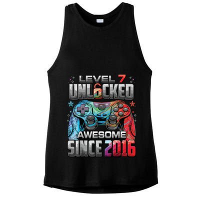 Level 7 Unlocked Awesome Since 2016 7th Birthday Gaming Ladies PosiCharge Tri-Blend Wicking Tank