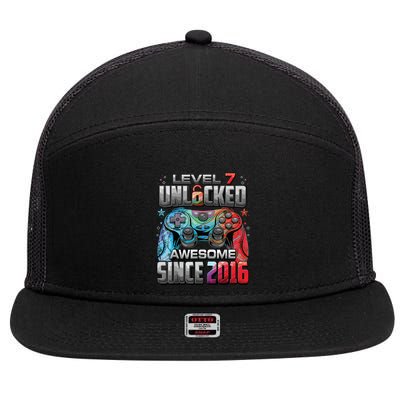 Level 7 Unlocked Awesome Since 2016 7th Birthday Gaming 7 Panel Mesh Trucker Snapback Hat