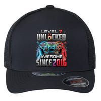 Level 7 Unlocked Awesome Since 2016 7th Birthday Gaming Flexfit Unipanel Trucker Cap