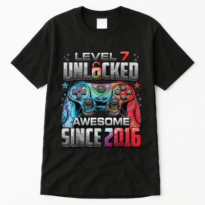 Level 7 Unlocked Awesome Since 2016 7th Birthday Gaming Tall T-Shirt