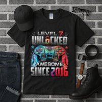 Level 7 Unlocked Awesome Since 2016 7th Birthday Gaming Tall T-Shirt