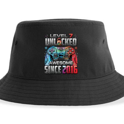 Level 7 Unlocked Awesome Since 2016 7th Birthday Gaming Sustainable Bucket Hat