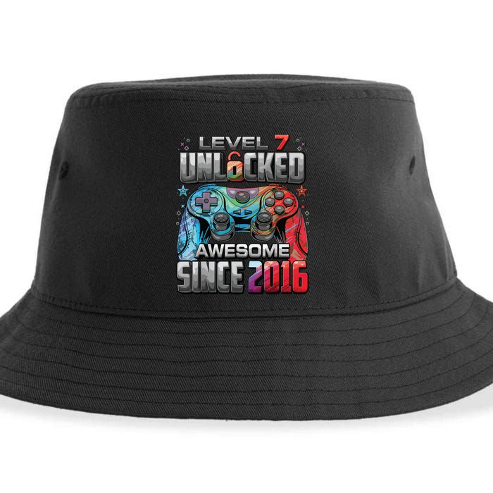 Level 7 Unlocked Awesome Since 2016 7th Birthday Gaming Sustainable Bucket Hat