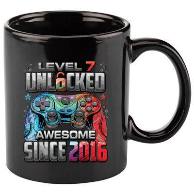 Level 7 Unlocked Awesome Since 2016 7th Birthday Gaming 11oz C Handle Ceramic Mug