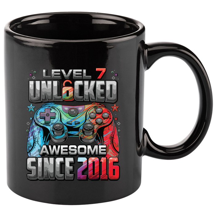 Level 7 Unlocked Awesome Since 2016 7th Birthday Gaming 11oz C Handle Ceramic Mug