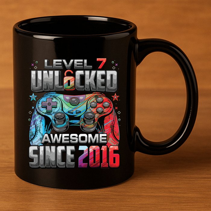 Level 7 Unlocked Awesome Since 2016 7th Birthday Gaming 11oz C Handle Ceramic Mug