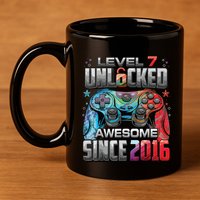 Level 7 Unlocked Awesome Since 2016 7th Birthday Gaming 11oz C Handle Ceramic Mug