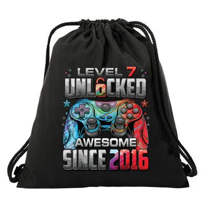 Level 7 Unlocked Awesome Since 2016 7th Birthday Gaming Drawstring Bag