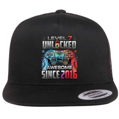 Level 7 Unlocked Awesome Since 2016 7th Birthday Gaming Flatbill Hat