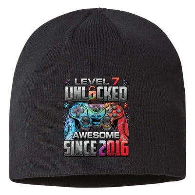 Level 7 Unlocked Awesome Since 2016 7th Birthday Gaming Sustainable Beanie
