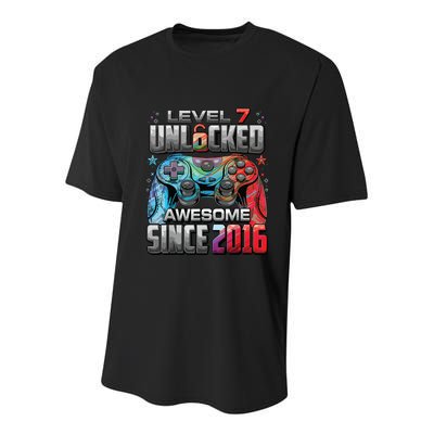 Level 7 Unlocked Awesome Since 2016 7th Birthday Gaming Youth Performance Sprint T-Shirt