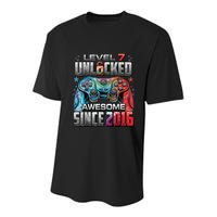 Level 7 Unlocked Awesome Since 2016 7th Birthday Gaming Youth Performance Sprint T-Shirt
