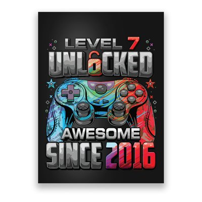 Level 7 Unlocked Awesome Since 2016 7th Birthday Gaming Poster