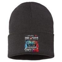 Level 7 Unlocked Awesome Since 2016 7th Birthday Gaming Sustainable Knit Beanie