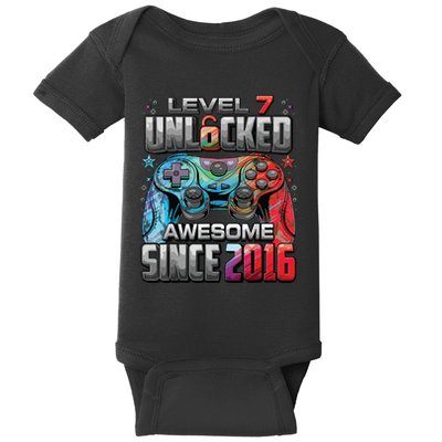 Level 7 Unlocked Awesome Since 2016 7th Birthday Gaming Baby Bodysuit