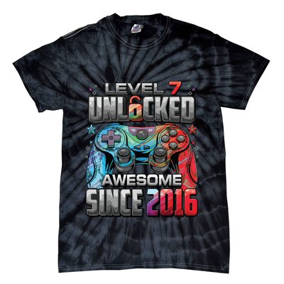 Level 7 Unlocked Awesome Since 2016 7th Birthday Gaming Tie-Dye T-Shirt