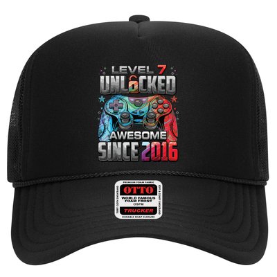 Level 7 Unlocked Awesome Since 2016 7th Birthday Gaming Trucker Hat