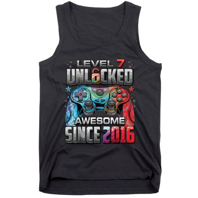 Level 7 Unlocked Awesome Since 2016 7th Birthday Gaming Tank Top