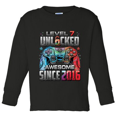 Level 7 Unlocked Awesome Since 2016 7th Birthday Gaming Toddler Long Sleeve Shirt
