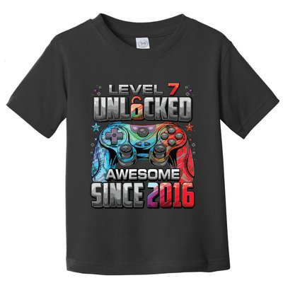 Level 7 Unlocked Awesome Since 2016 7th Birthday Gaming Toddler T-Shirt