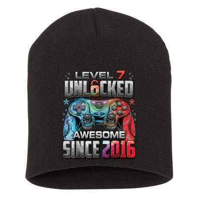 Level 7 Unlocked Awesome Since 2016 7th Birthday Gaming Short Acrylic Beanie