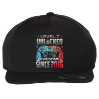 Level 7 Unlocked Awesome Since 2016 7th Birthday Gaming Wool Snapback Cap