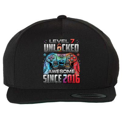 Level 7 Unlocked Awesome Since 2016 7th Birthday Gaming Wool Snapback Cap