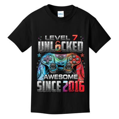 Level 7 Unlocked Awesome Since 2016 7th Birthday Gaming Kids T-Shirt