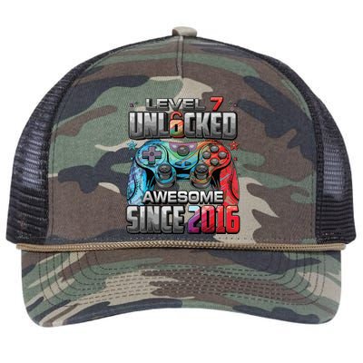 Level 7 Unlocked Awesome Since 2016 7th Birthday Gaming Retro Rope Trucker Hat Cap