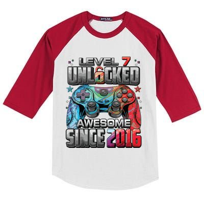 Level 7 Unlocked Awesome Since 2016 7th Birthday Gaming Kids Colorblock Raglan Jersey