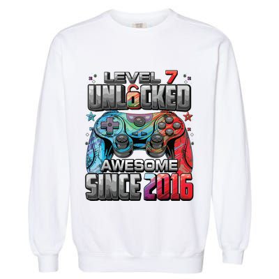 Level 7 Unlocked Awesome Since 2016 7th Birthday Gaming Garment-Dyed Sweatshirt