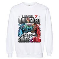 Level 7 Unlocked Awesome Since 2016 7th Birthday Gaming Garment-Dyed Sweatshirt