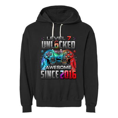 Level 7 Unlocked Awesome Since 2016 7th Birthday Gaming Garment-Dyed Fleece Hoodie