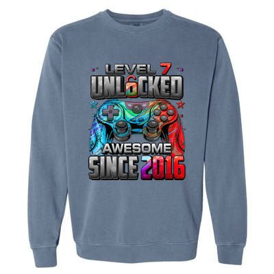 Level 7 Unlocked Awesome Since 2016 7th Birthday Gaming Garment-Dyed Sweatshirt