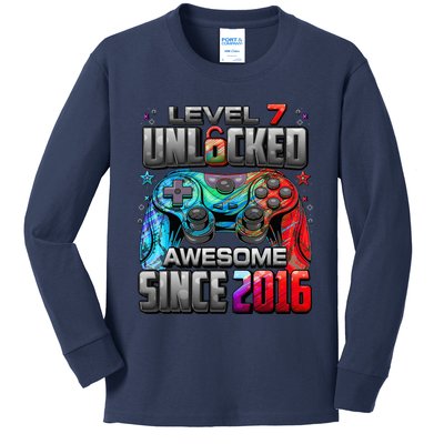 Level 7 Unlocked Awesome Since 2016 7th Birthday Gaming Kids Long Sleeve Shirt