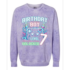 Level 7 Unlocked Birthday Gamer Video Game Party Gift Colorblast Crewneck Sweatshirt