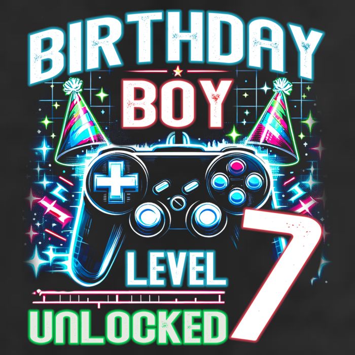 Level 7 Unlocked Birthday Gamer Video Game Party Gift 7 Panel Mesh Trucker Snapback Hat