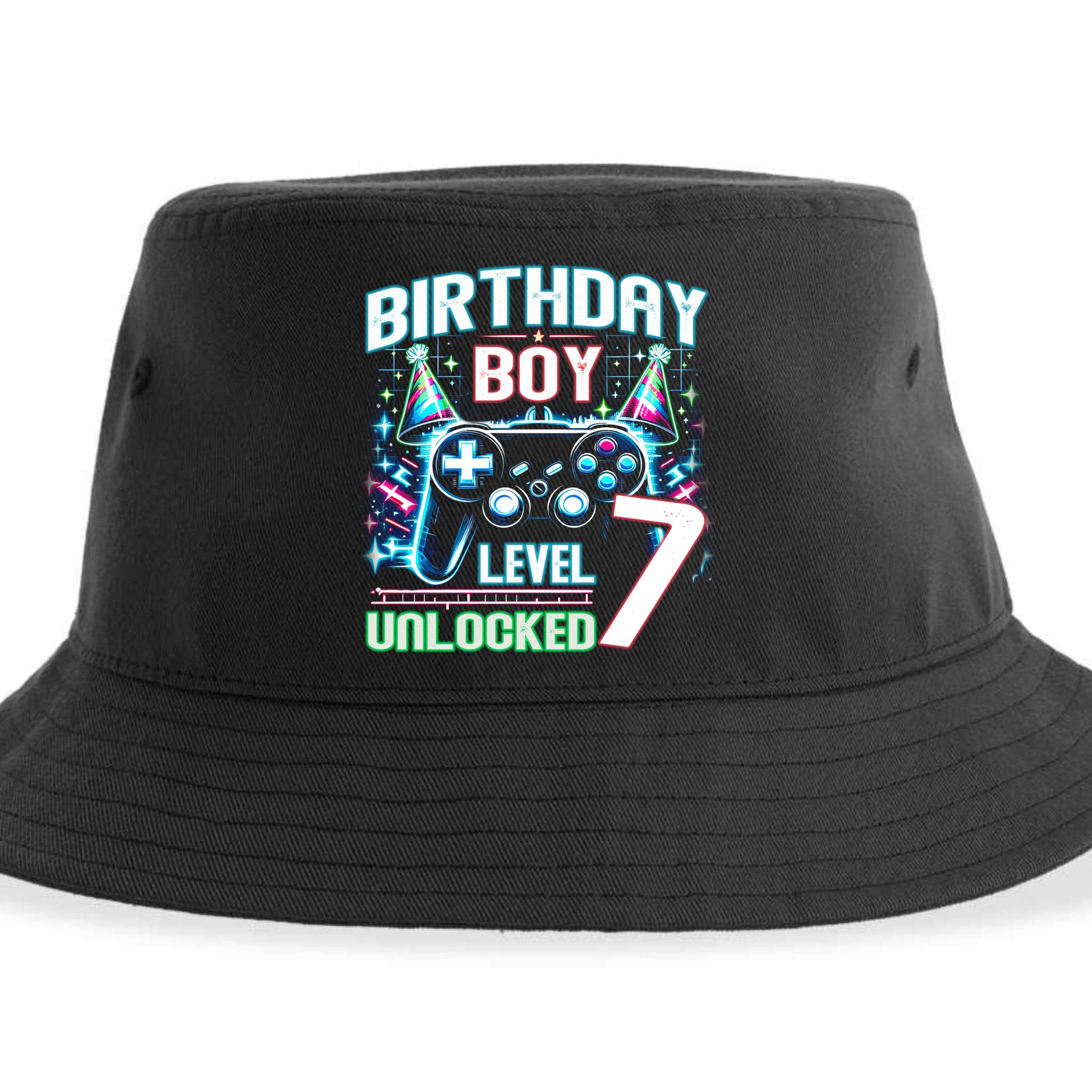 Level 7 Unlocked Birthday Gamer Video Game Party Gift Sustainable Bucket Hat