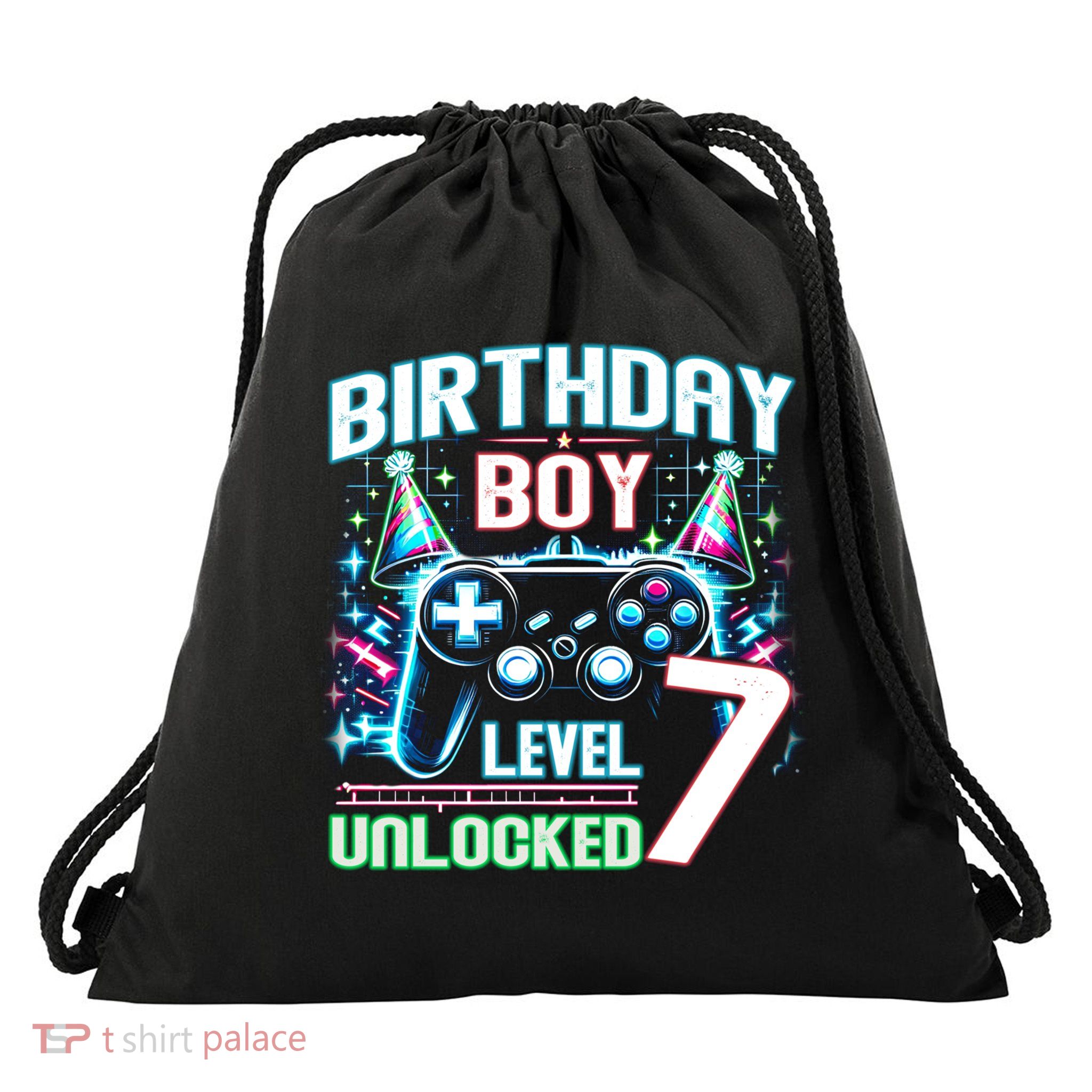Level 7 Unlocked Birthday Gamer Video Game Party Gift Drawstring Bag