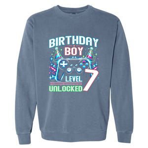 Level 7 Unlocked Birthday Gamer Video Game Party Gift Garment-Dyed Sweatshirt