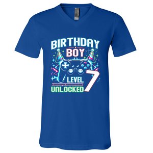 Level 7 Unlocked Birthday Gamer Video Game Party Gift V-Neck T-Shirt