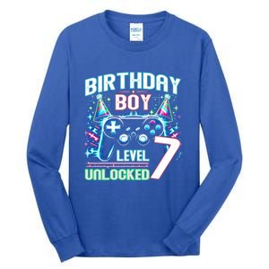 Level 7 Unlocked Birthday Gamer Video Game Party Gift Tall Long Sleeve T-Shirt