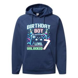 Level 7 Unlocked Birthday Gamer Video Game Party Gift Performance Fleece Hoodie